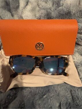 Tory Burch Tortoiseshell Sunglasses and Blue Mirrored Lenses